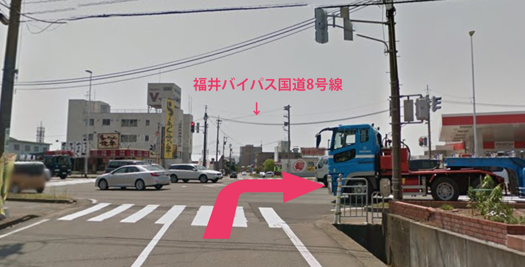 福井バイパス国道8号線入ったらミュゼ福井大和田店までは直進。
